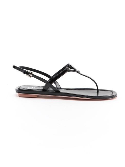 Prada Black Spk New Thong Patent 7 Sandals