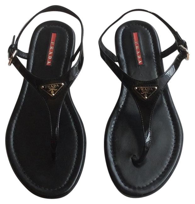 Prada Black Sport Patent Leather Sandals