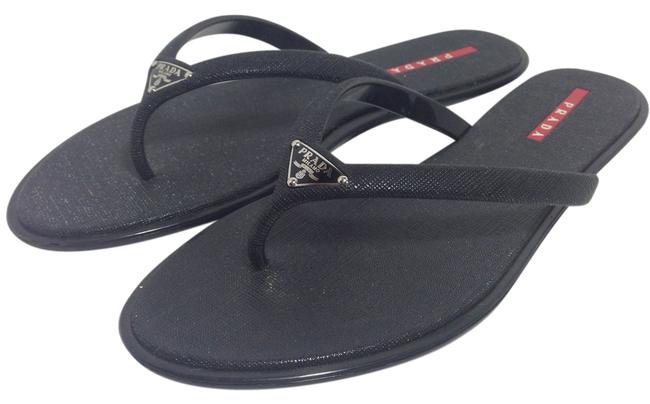Prada Black Sport Saffiano Flip Flops 39 Sandals