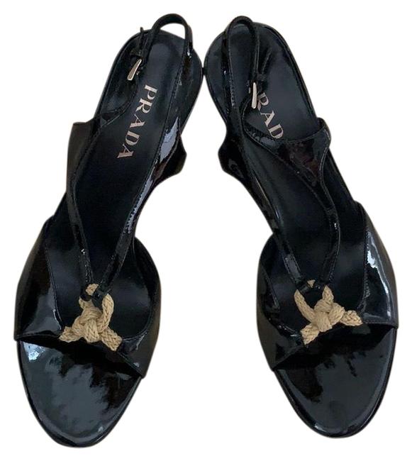 Prada Black Strappy Black Slingback Sandals Narrow