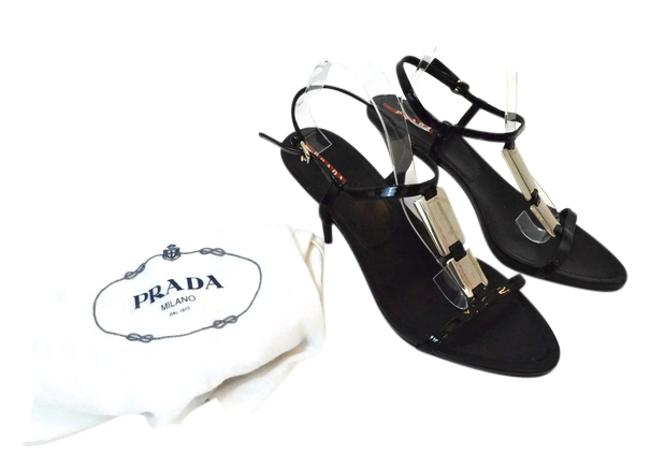 Prada Black Strappy Logo Sandals