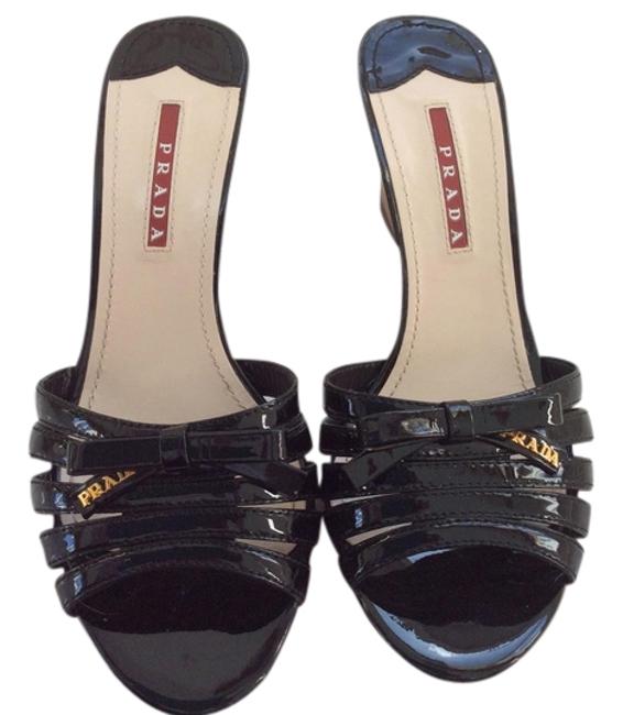 Prada Black Strappy Patent Slide Sandals