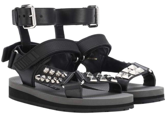 Prada Black Studded Strap Flat Leather Sandals