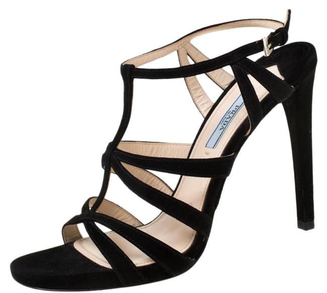 Prada Black Suede Cross T Strappy Sandals