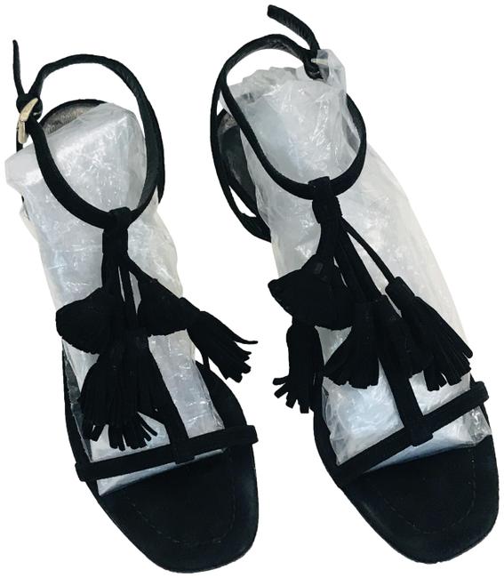 Prada Black Tassel T Strap Sandals