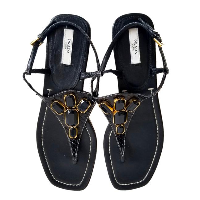 Prada Black Thong Beaded Sandals