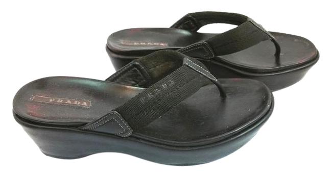 Prada Black Thong Platform Sandals