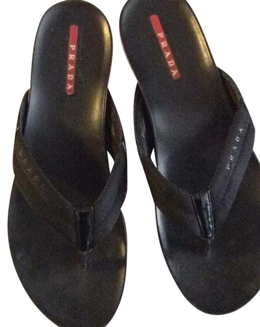 Prada Black Vernice Ribbon Sandals