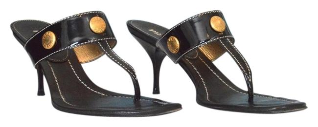 Prada Black Vernice Studs Nero Heels Sz 385 Sandals