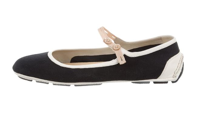 Prada Black White Cream Mary Jane Canvas Flats Sandals