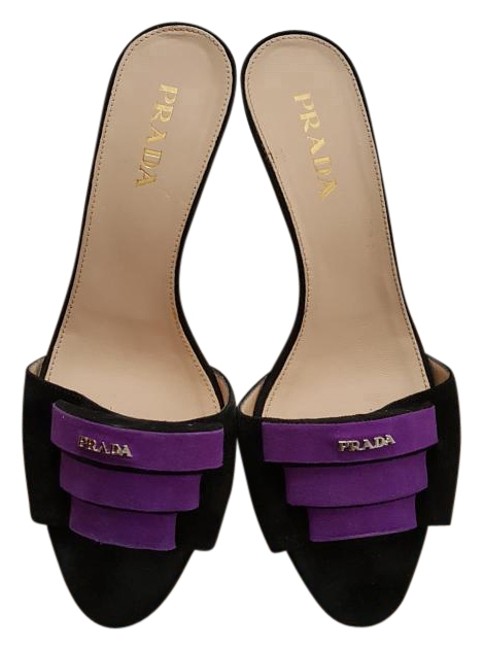 Prada Black with Purple Accent Suede Slide Sandals