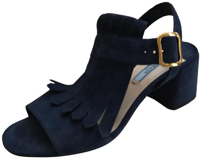 Prada Blue 55mm Suede Kiltie Heels Sandals