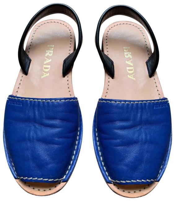 Prada Blue and Black Leather Sandals