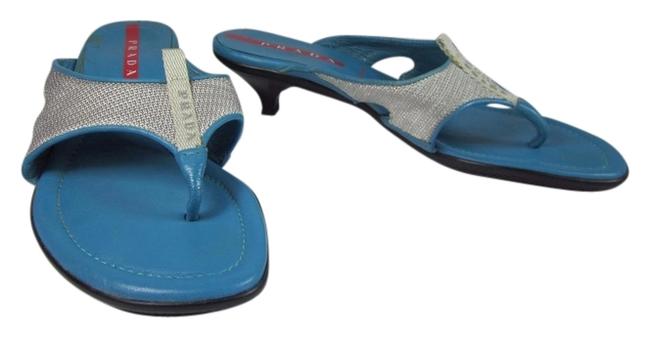 Prada Blue LeatherLogo Heels Sz: Sandals