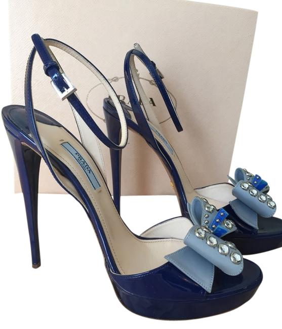 Prada Blue Patent Leather 306 Vernice Bleu Sandals