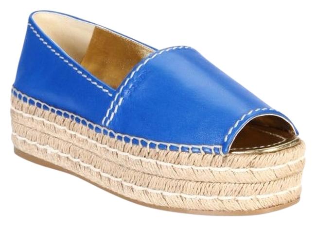Prada Blue Platform Open toe Leather Espadrilles Sandals