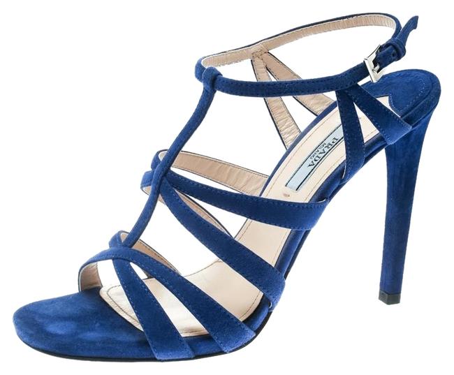 Prada Blue Suede Cross T Strappy 385 Sandals