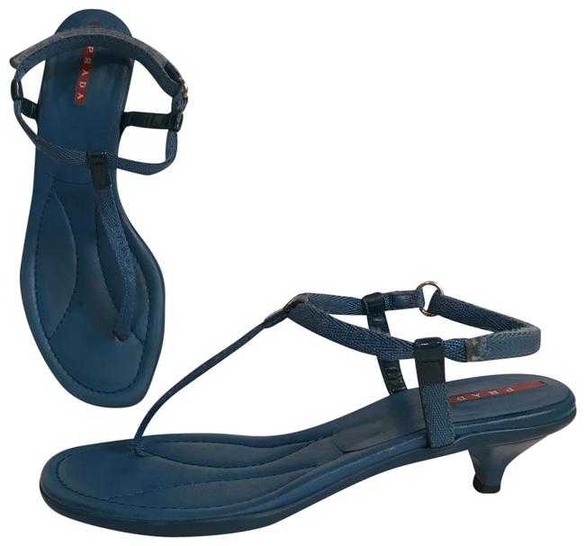 Prada Blue Thong T Strap Sandals