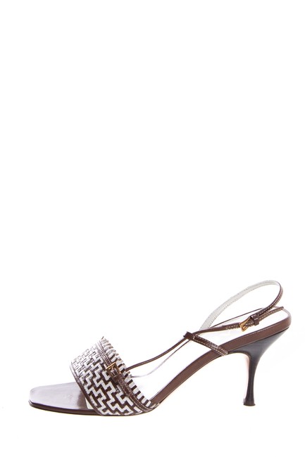 Prada BrownWhite Leather Sandals