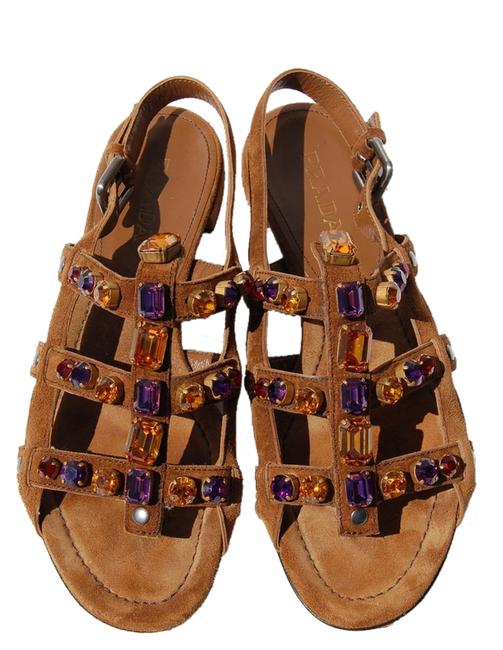 Prada Brown Jeweled Suede Thong 365 Sandals