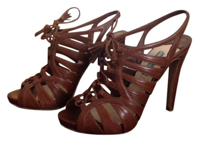 Prada Brown Lace up Tassel Sandals