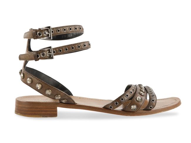 Prada Brown Embellished Leather Sandals