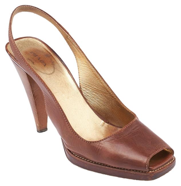 Prada Brown Peep Toe Slingback Pumps Sandals