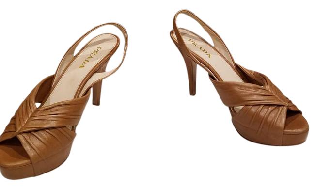 Prada Buckskin Open Toe Sling Backs Wedges Sandals