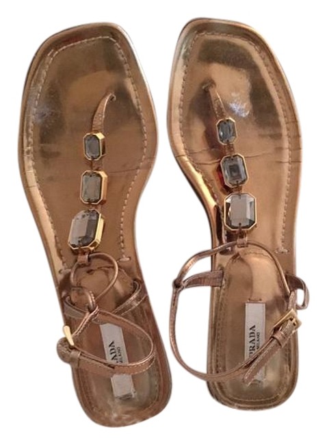 Prada Capretto Lame Bronze Sandals