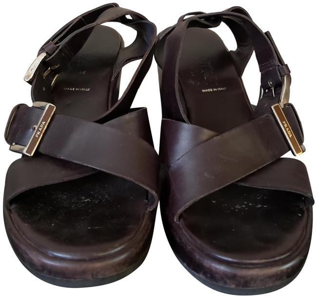 Prada Chocolate Leather Criss Cross Ankle Wrap Sandals