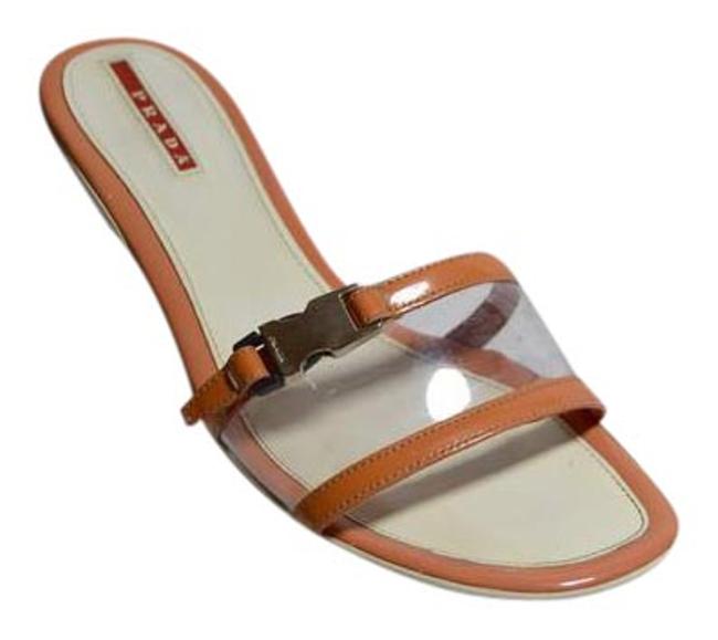 Prada CoralWhite Kitten Heel Sandals