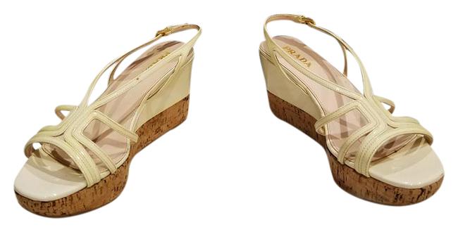 Prada Cream Patent Leather Sandals