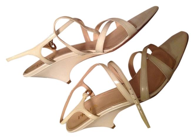 Prada Cream Strappy Patent Sandals