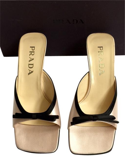 Prada Gold and Black [new] Satin Sandals