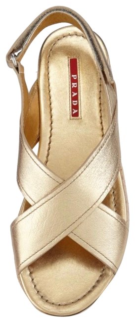 Prada Gold Criss cross Cork Sandals