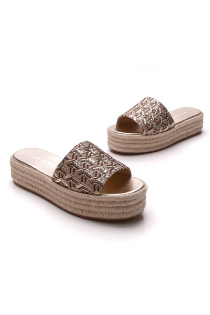 Prada Gold Embroidered Platform Sandals