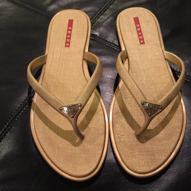 Prada Gold Flip Flop Thong Designer Sandals