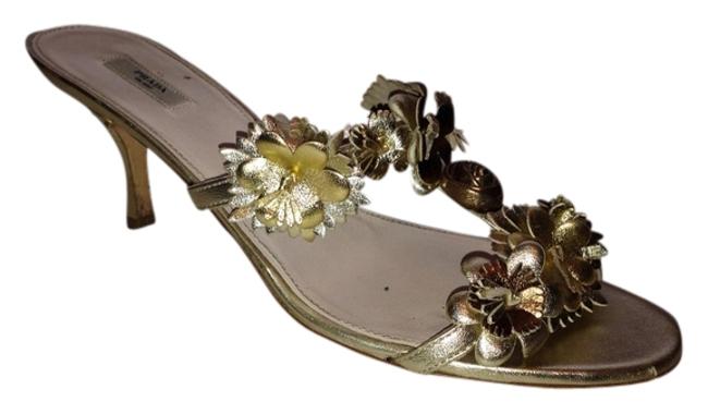 Prada Gold Floral Slide Sandals