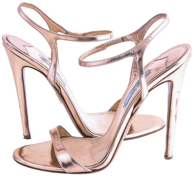 Prada Gold Metallic Rose Capretto Leather Sandals