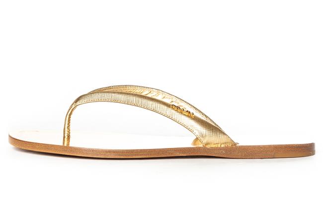 Prada Gold Saffiano Leather Sandals