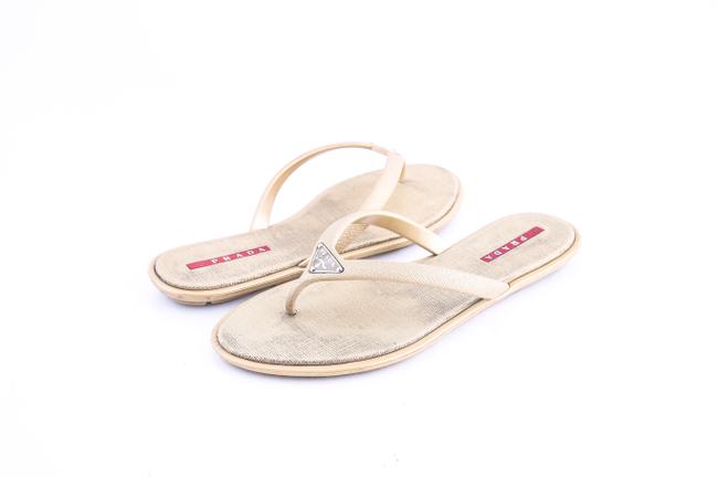 Prada Gold Saffiano Rubber Sandals