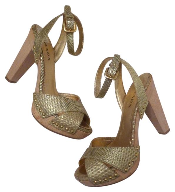 Prada Gold Snakeskin Sandals