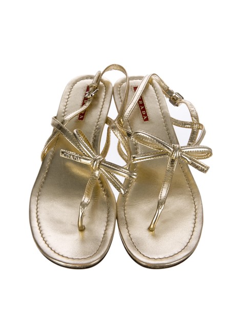 Prada Gold Sport Wedge Sandals