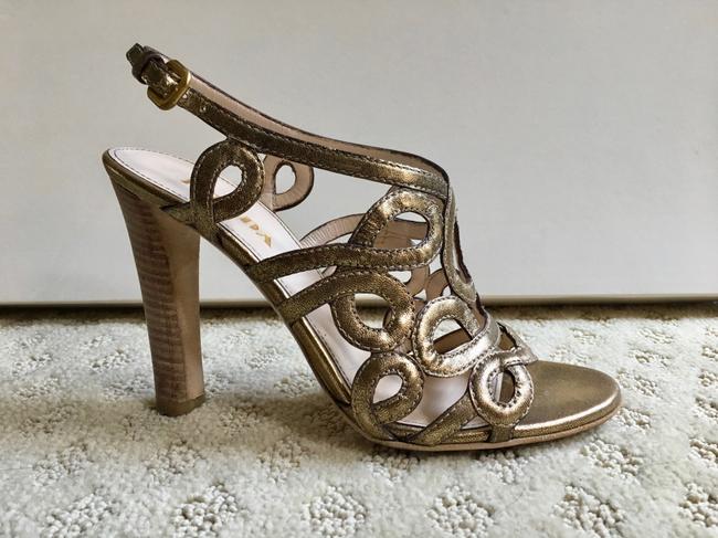 Prada Gold Vero Cucio Strappy Heel Sandals