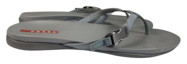 Prada Gray LeatherMetal Logo Sz: M Flat Sandals