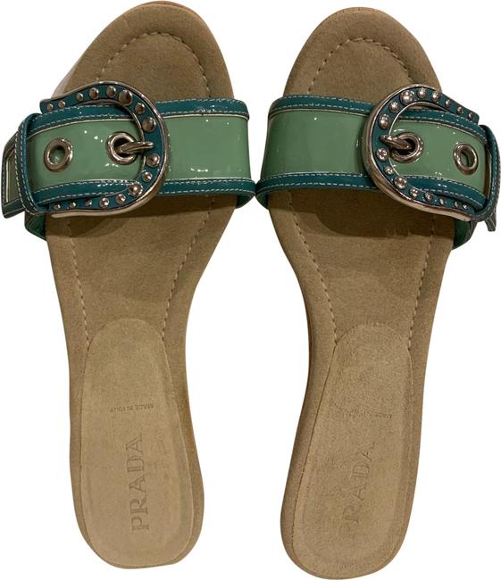Prada Green and Tan With A Buckle Sandals