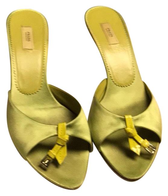 Prada Green Satin Mules Sandals