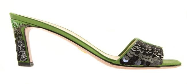 Prada Green Sequined Slide Sandals