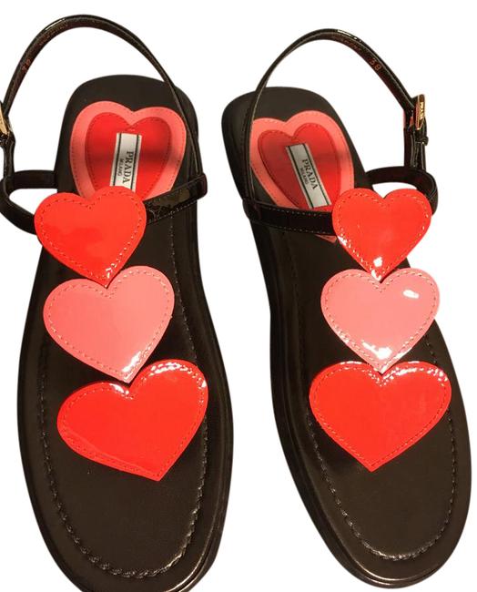 Prada Hearts Appliqued Patent leather Flat Sandals