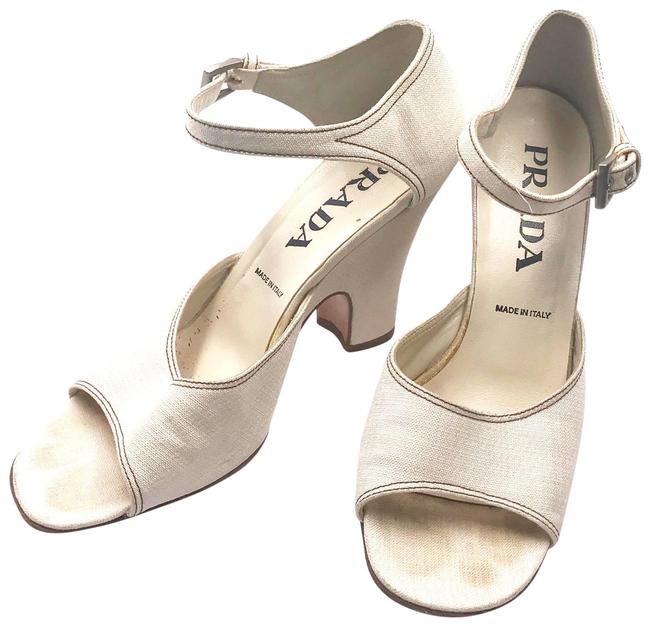 Prada Ivory Fabric Mary Jane Heels Sandals